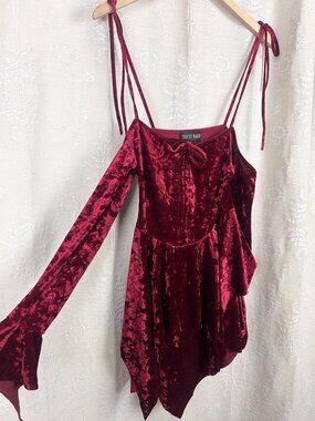 Current Mood F is For Fairies Handkerchief Dress crushed red velvet whimsigoth